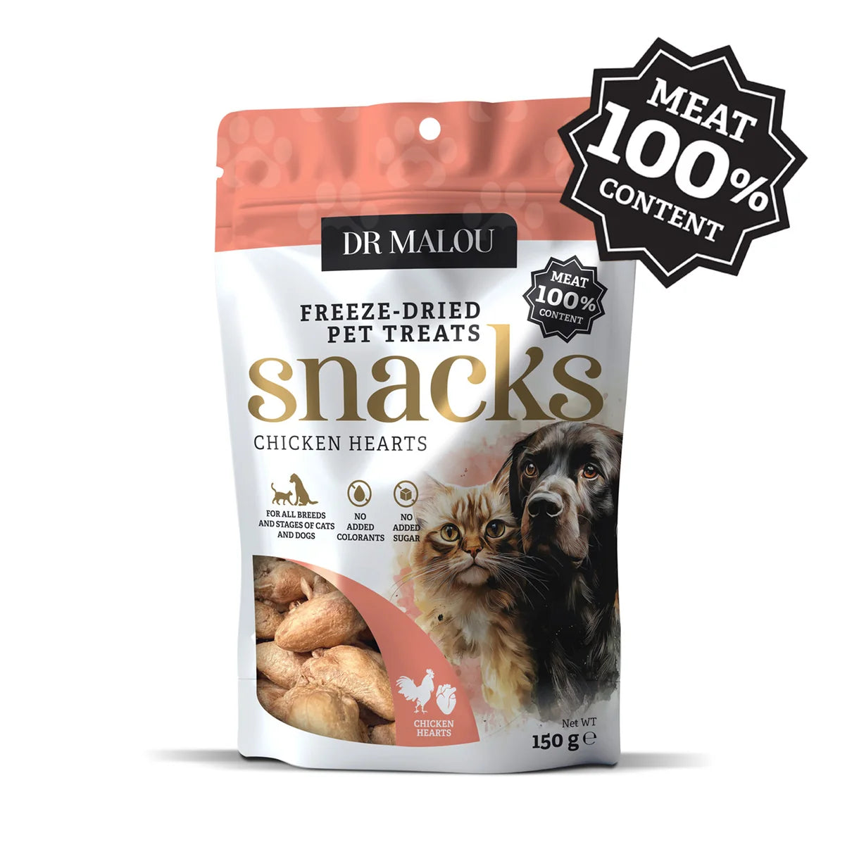 Dr Malou Freeze-Dried Chicken Hearts for Dogs and Cats, 150g