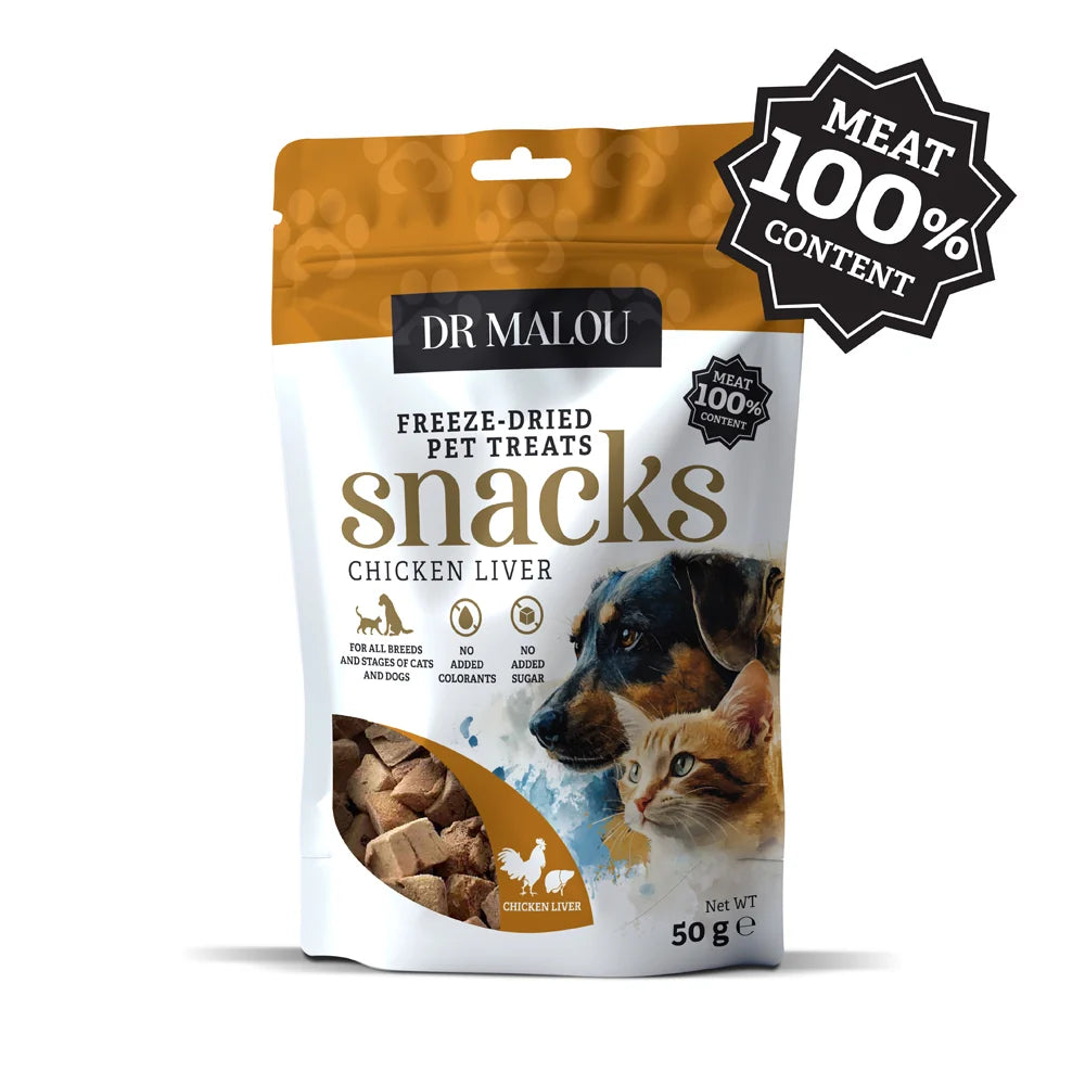 Dr Malou Freeze-Dried Meat Chunks with Chicken Liver for Dogs and Cats, 50g