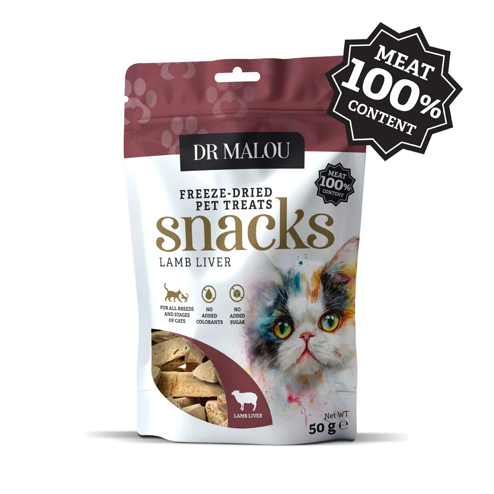 Dr Malou Freeze-Dried Meat Cubes kaķiem ar jēra aknām , 50 g