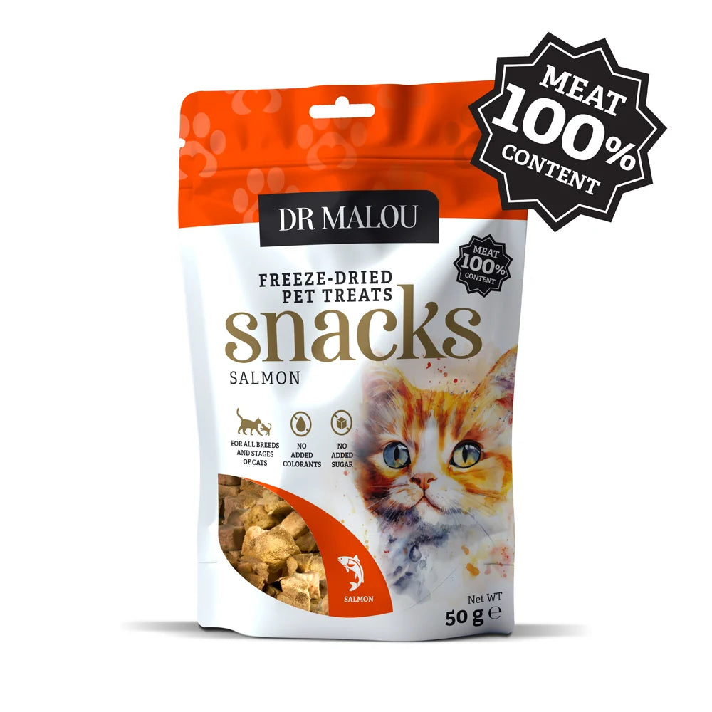 Dr Malou Freeze-Dried Meat Cubes for Cats with Salmon, 50 g