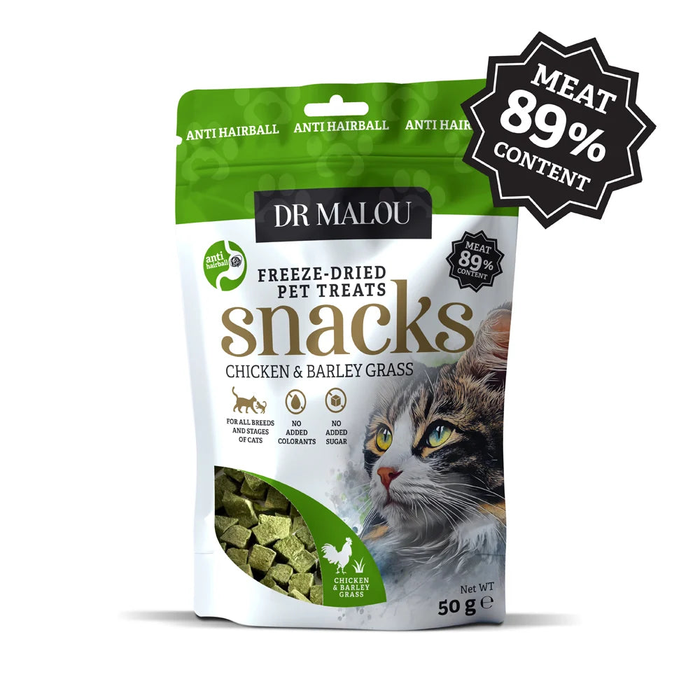 Dr Malou Freeze-Dried Meat Cubes kaķiem ar vistu un zāli, 50 g