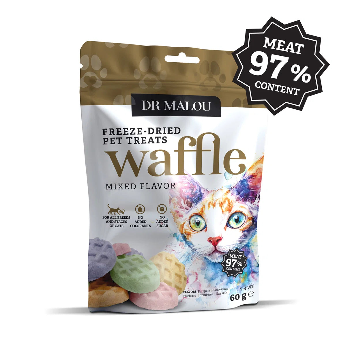 Dr Malou Freeze-Dried Meat Waffles for Cats - Mixed Flavours, 60 g