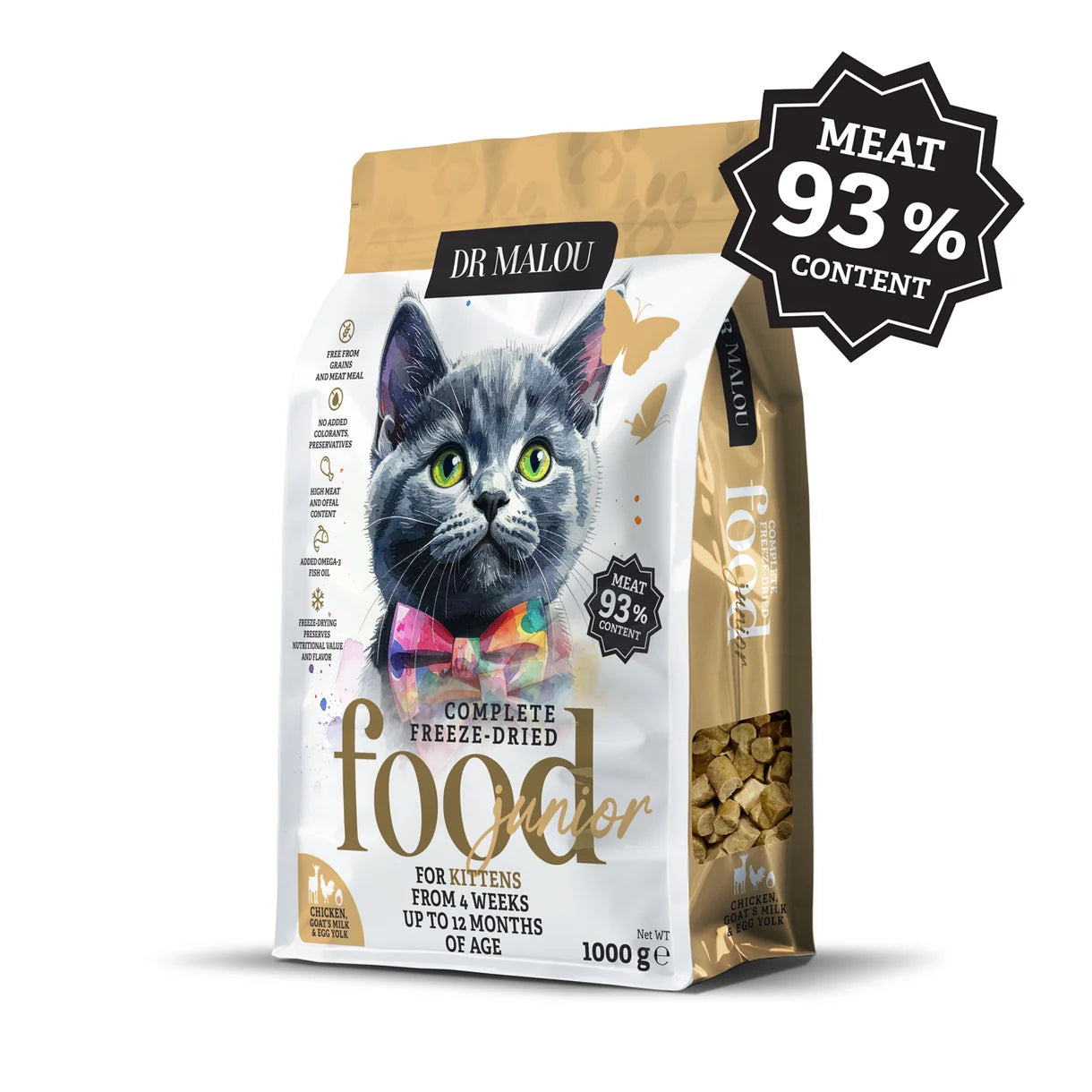 Dr Malou Freeze-Dried Kitten Food with Chicken, Goat's Milk & Egg Yolk for Kittens, 500 g
