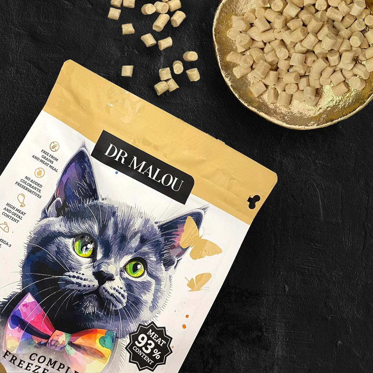 Dr Malou Freeze-Dried Kitten Food with Chicken, Goat's Milk & Egg Yolk for Kittens, 500 g
