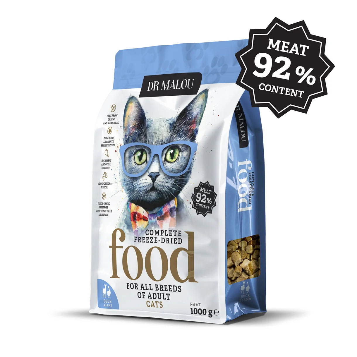 Dr Malou Freeze-Dried Cat Food with Duck & Lamb for Adult Cats, 500 g