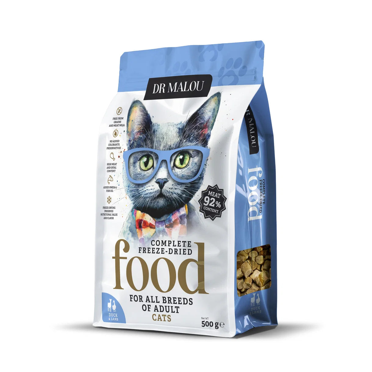 Dr Malou Freeze-Dried Cat Food with Duck & Lamb for Adult Cats, 500 g