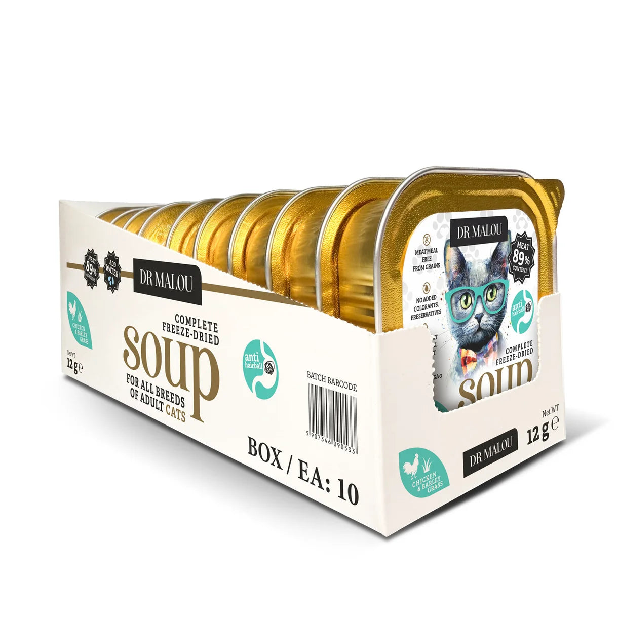 Dr Malou Freeze-Dried Soup for Cats with Chicken & Barley Grass, 12 g