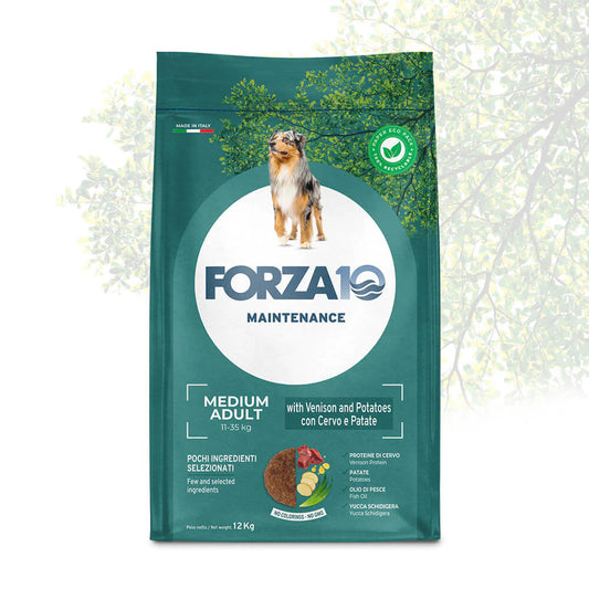 Forza10 Medium Adult Maintenance Sausā barība pieaugušiem suņiem ar briedi un kartupeļiem, 2kg