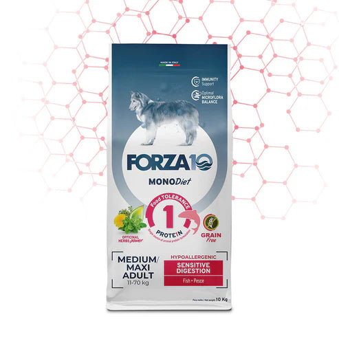 Forza10 MonoDiet Sensitive Digestion Medium/Maxi Adult, Alimento seco para perros con anchoa, 10 kg