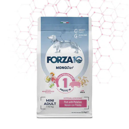 Forza10 MonoDiet Medium Diet ar cūkgaļu un kartupeļiem sausā barība suņiem, 1,5kg