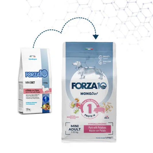 Forza10 MonoDiet Medium Diet ar cūkgaļu un kartupeļiem sausā barība suņiem, 1,5kg