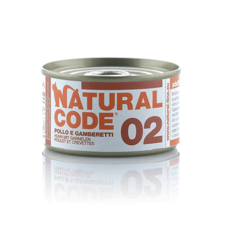 Natural Code 02 Mitrā barība kaķiem ar vistas fileju un garnelēm, 85g