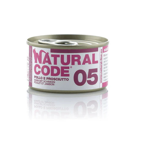 Natural Code 05 Mitrā barība kaķiem ar vistu un šķinķi, 85g