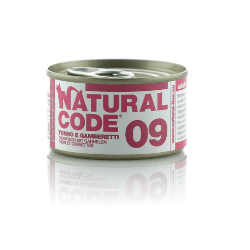 Natural Code 09 Mitrā barība kaķiem ar tunci un garnelēm, 85g