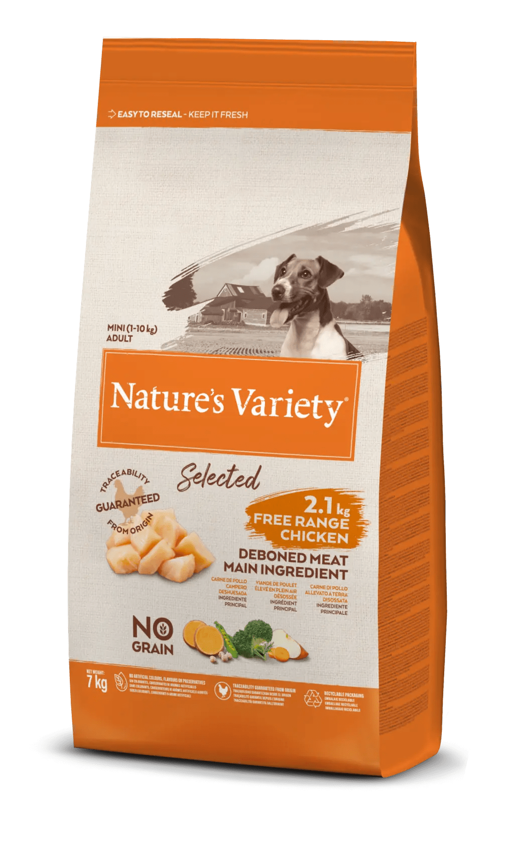 Nature's Variety Selected Mini Adult Dog, Pollo de corral, Alimento seco para perros, Sin cereales, 7 kg