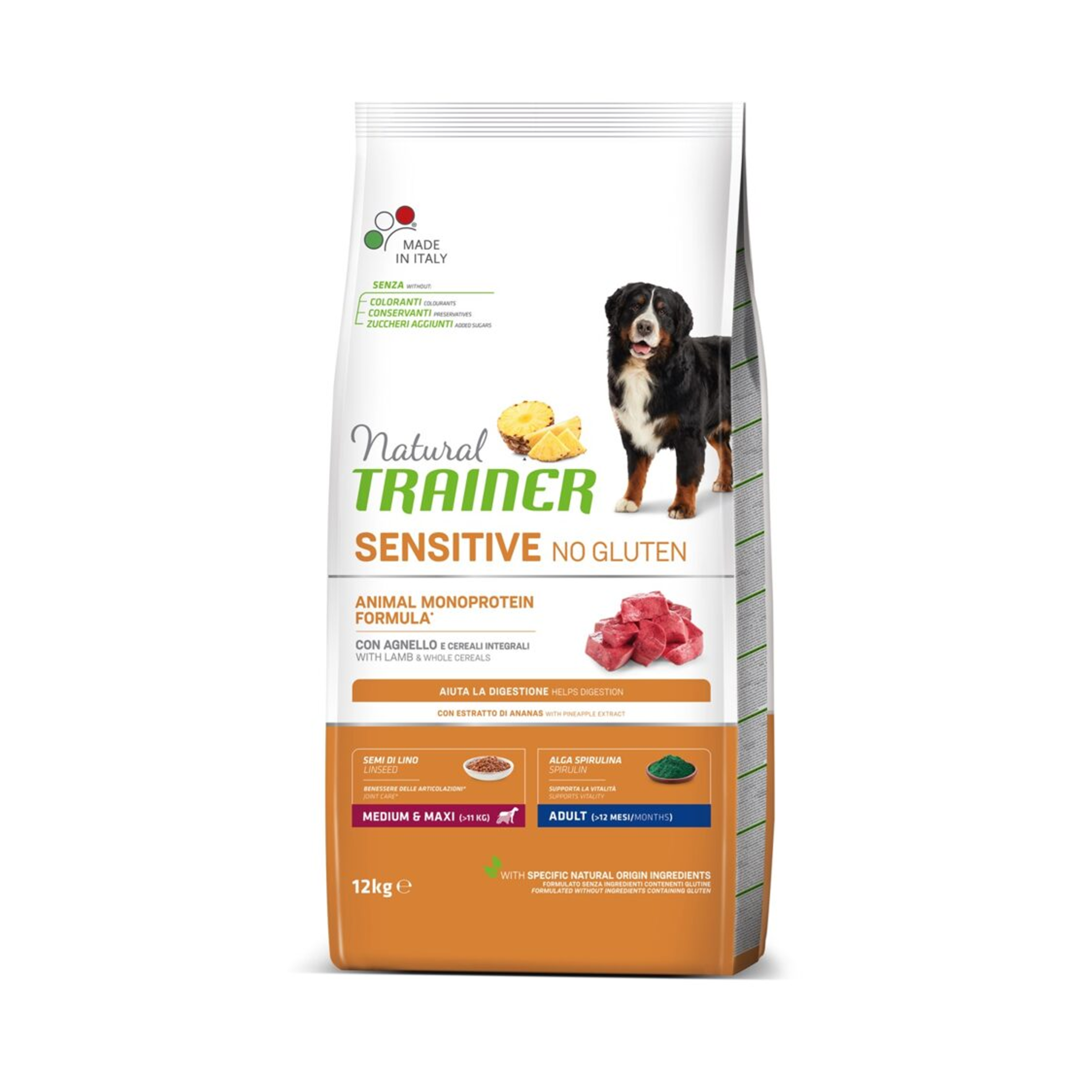 Natural Trainer Sensitive Alimento Seco para Perros de Razas Adultas Medianas y Maxi - Cordero, Sin Cereales, Sin Gluten, 12 kg