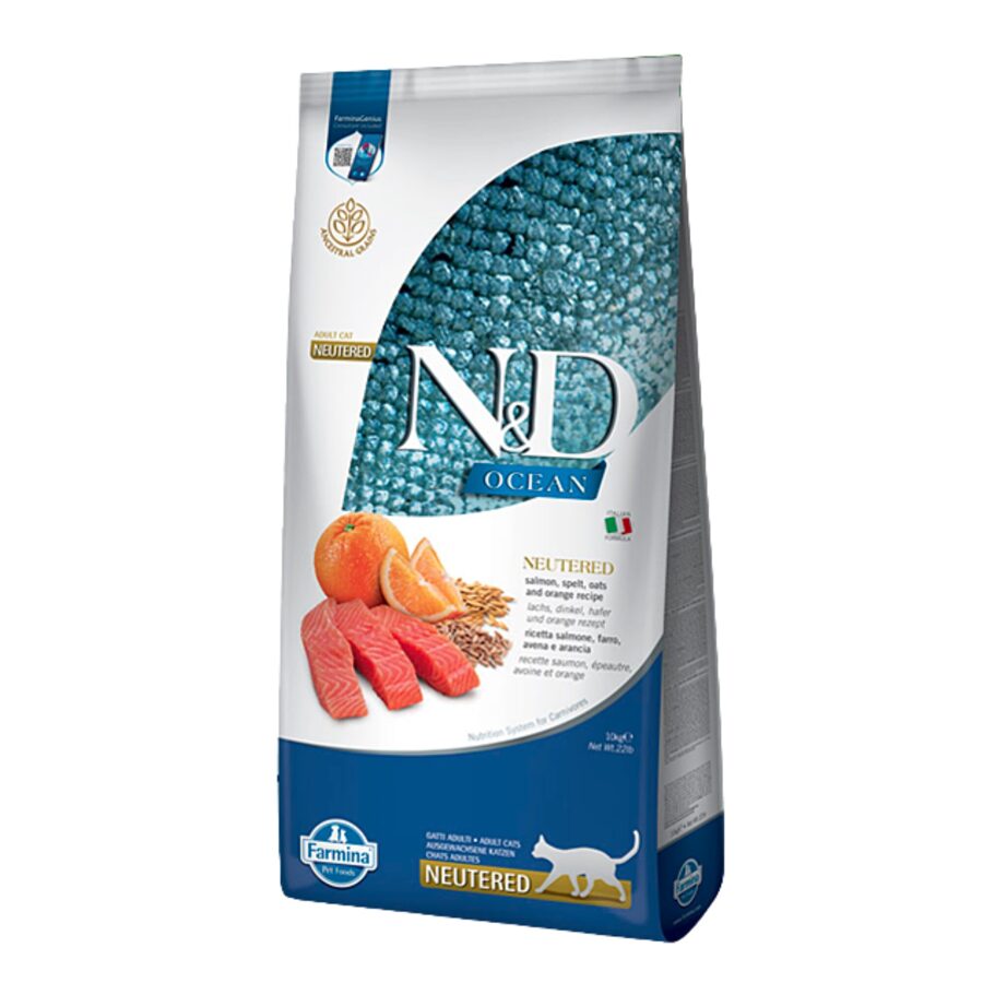 N&D CAT OCEAN ANCESTRAL GRAIN SALMON ORANGE NEUTERED 10KG