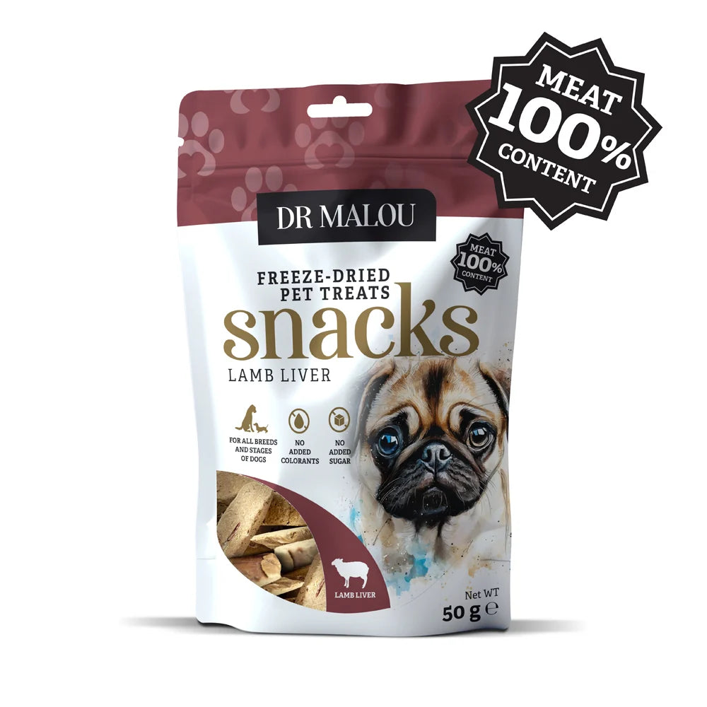 Dr Malou Freeze-Dried Meat Chunks with Lamb for Dogs, 50g
