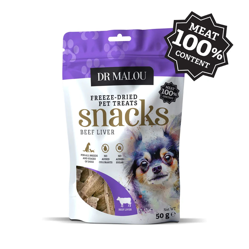 Dr Malou Freeze-Dried Meat Chunks with Beef Liver for Dogs, 50g