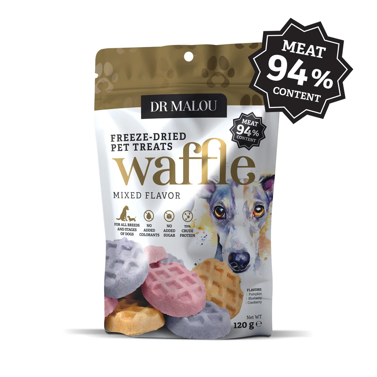 Dr Malou Freeze-Dried Meat Chicken Waffles for Dogs - Mixed Flavours, 120g