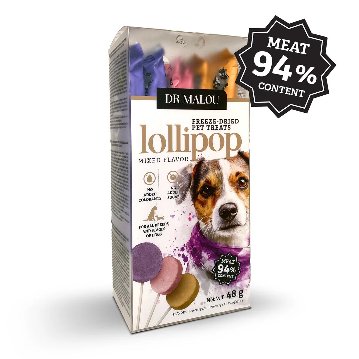 Dr Malou Freeze-Dried Meat Lollipops for Dogs - Mixed Flavours, 48g 6 pcs.