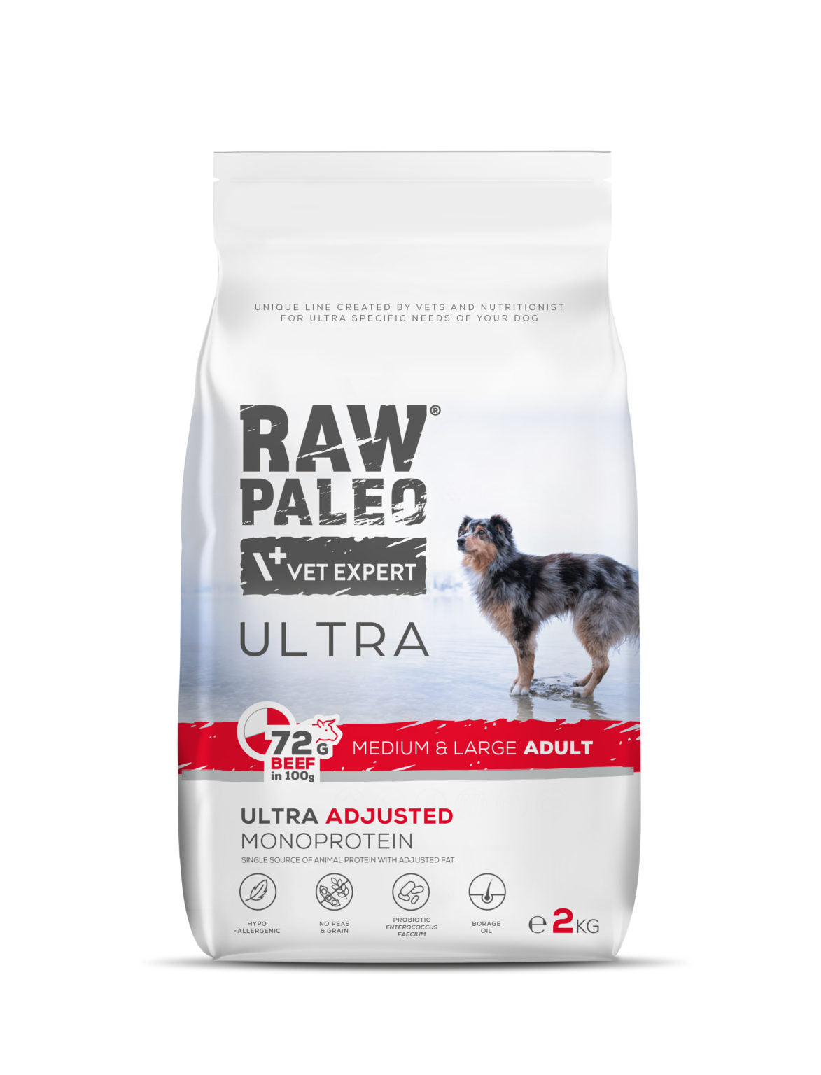 Vet Expert Raw Paleo Ultra mit Rind für erwachsene Hunde mittelgroßer und großer Rassen, Trockenfutter 2 kg