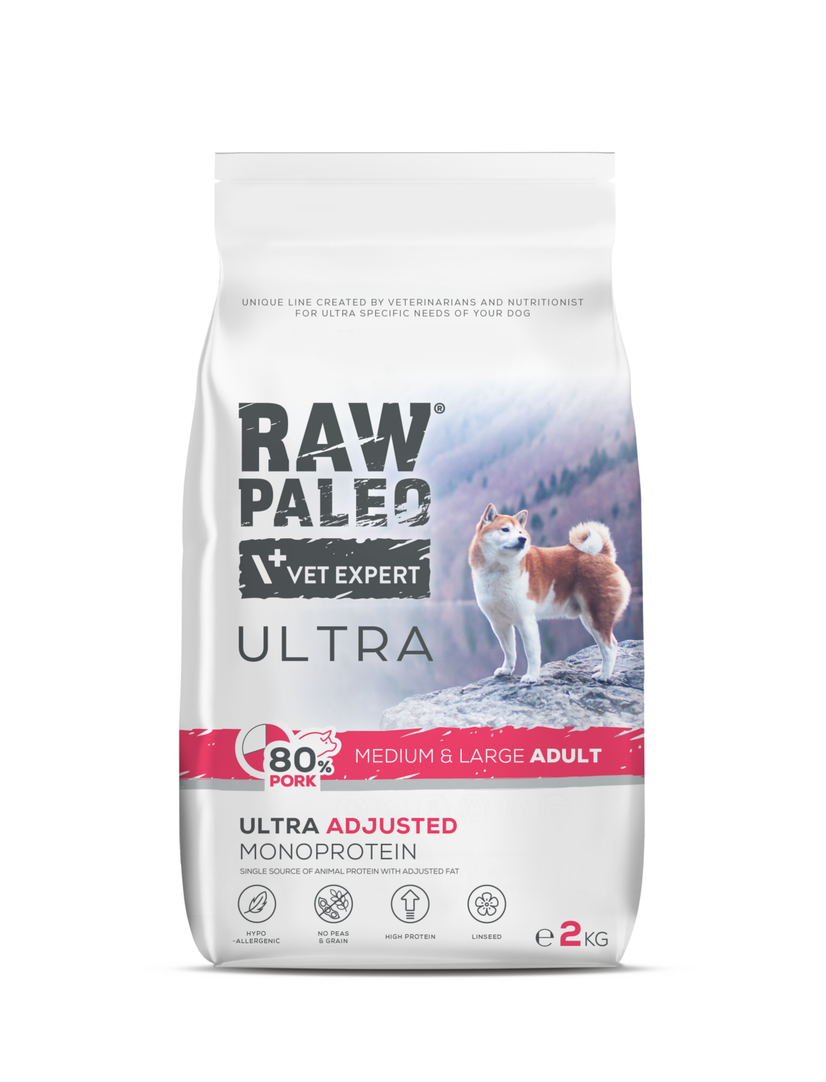 Vet Expert Raw Paleo Ultra mit Schwein für erwachsene Hunde mittelgrosser und grosser Rassen, Trockenfutter 2 kg