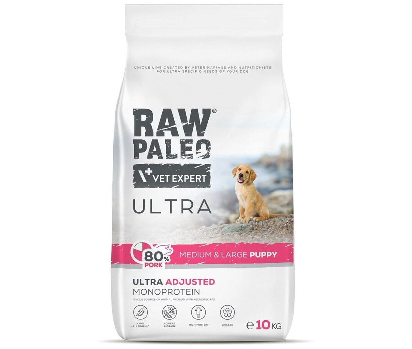 Vet Expert Raw Paleo Ultra with Pork for Puppy Medium & Large Breeds, Dry Dog Food 10 kg