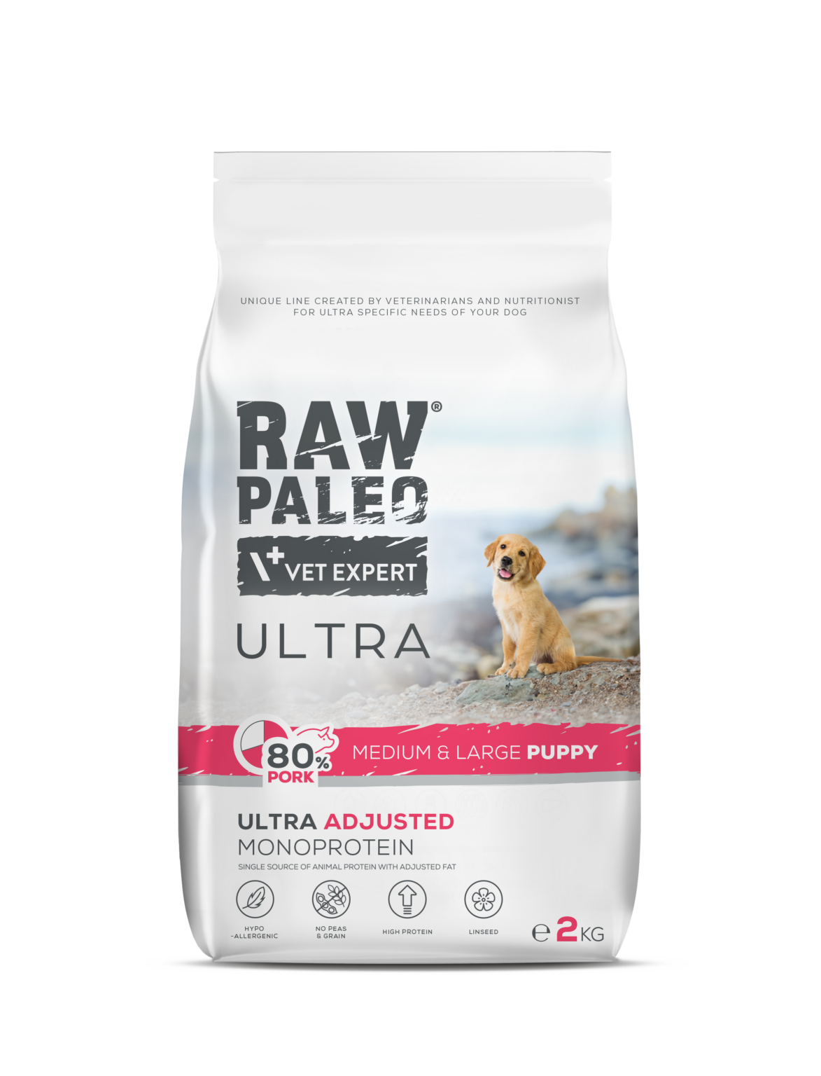 Vet Expert Raw Paleo Ultra with Pork for Puppy Medium & Large Breeds, Dry Dog Food 2 kg