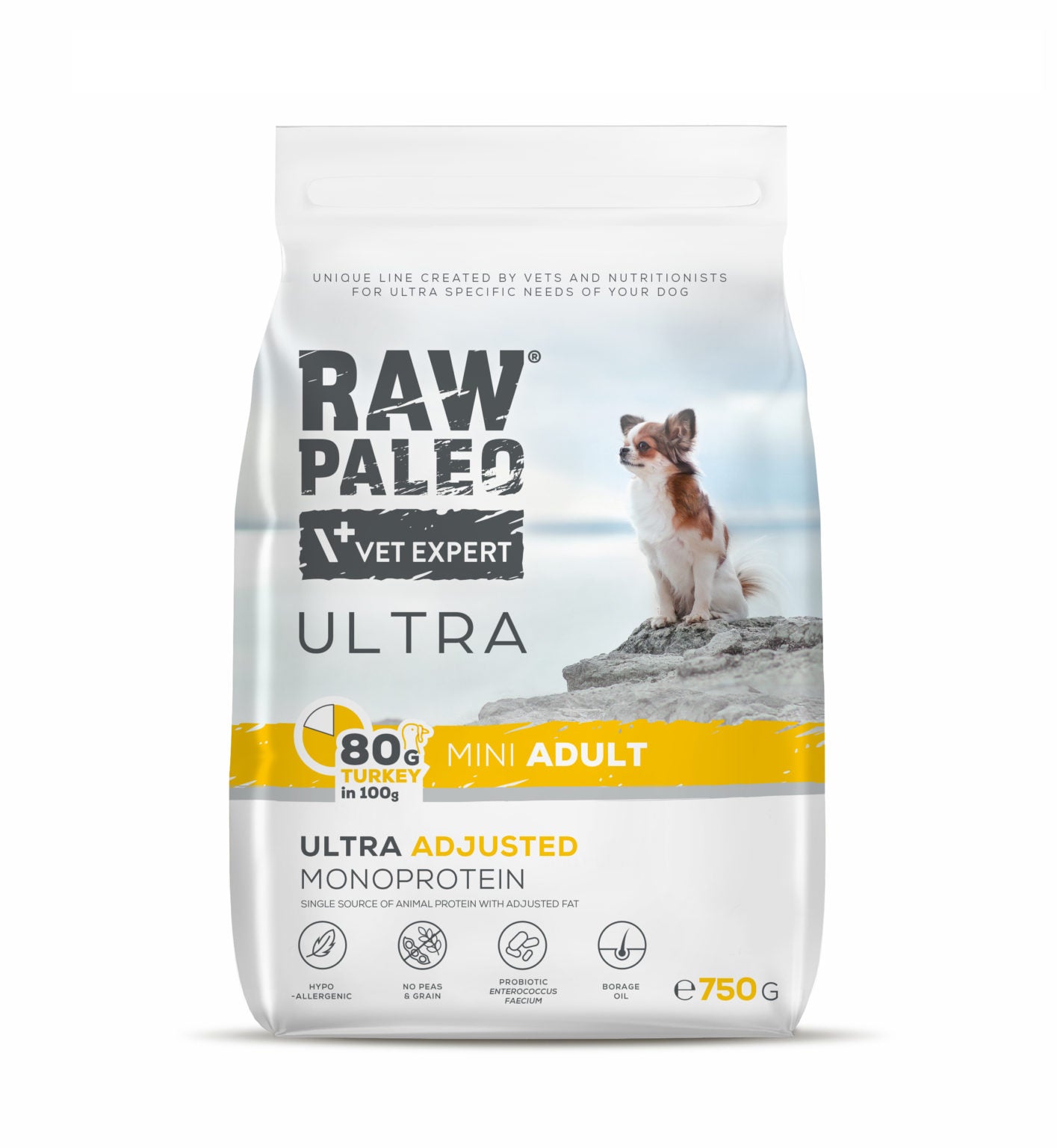Vet Expert Raw Paleo Ultra mit Pute für erwachsene Hunde kleiner Rassen, Trockenfutter 750 g