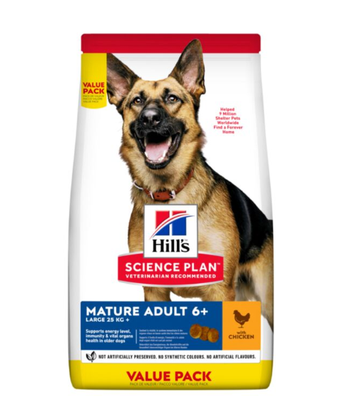 Hill's Science Plan Alimento seco para perros adultos maduros de razas grandes con pollo, 18 kg