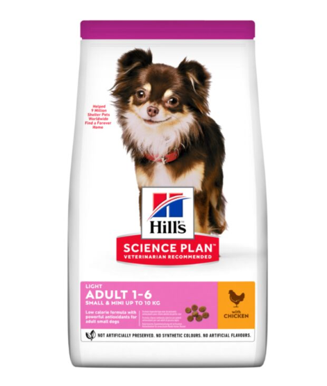 Hill's Science Plan Light Alimento seco para perros adultos de razas pequeñas y mini con pollo, 6 kg