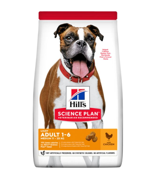 Hill's Science Plan Light Adult Alimento seco para perros de raza mediana con pollo, 14 kg