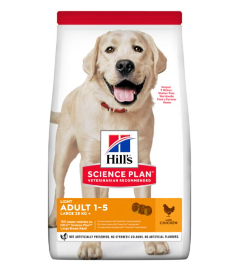 Hill's Science Plan Light Alimento seco para perros adultos de razas grandes con pollo, 14 kg