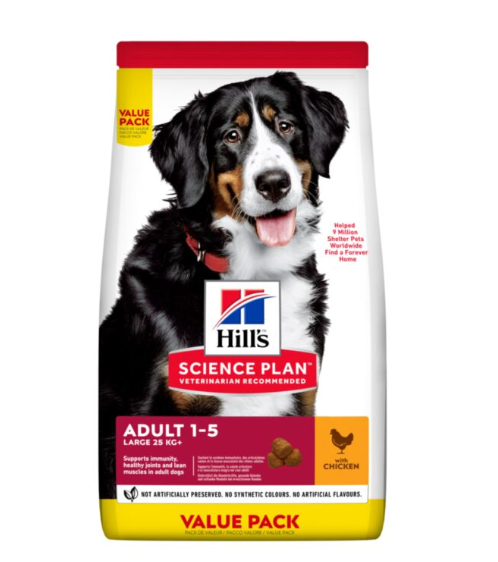 Hill's Science Plan Alimento seco para perros adultos de razas grandes con pollo, 18 kg