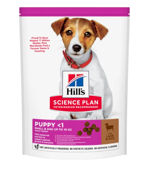 Hill's Science Plan Puppy Small & Mini Breed Sausā barība maza izmēra kucēniem ar jēru un rīsiem, 300 g