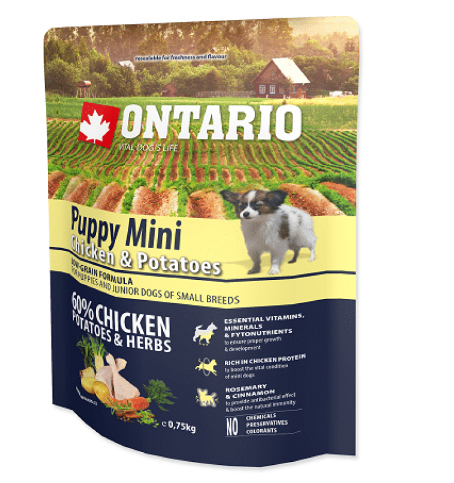 Ontario Dry Dog Food Puppy Mini Chicken/Potatoes, 0.75 kg