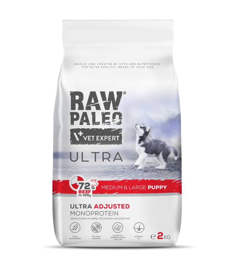 Vet Expert Raw Paleo Ultra with Beef for Puppy Medium & Large Breeds Dry Dog Food 2kg