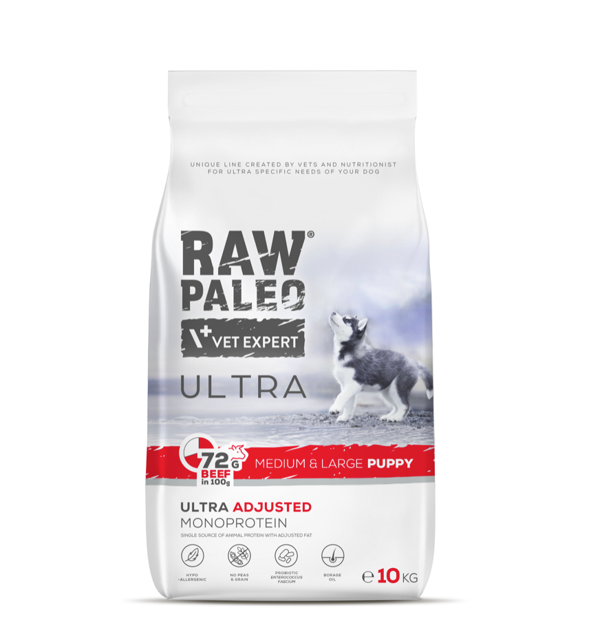 Vet Expert Raw Paleo Ultra with Beef for Puppy Medium & Large Breeds Dry Dog Food,  10kg