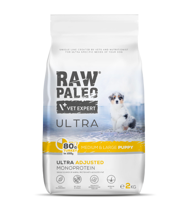 Vet Expert Raw Paleo Ultra with Turkey for Puppy Medium & Large Breeds Dry Dog Food 2kg