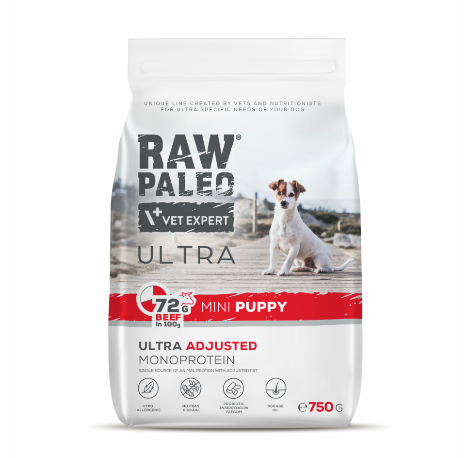 Vet Expert Raw Paleo Ultra with Beef for Puppy Small Breeds Dry Dog Food 750g