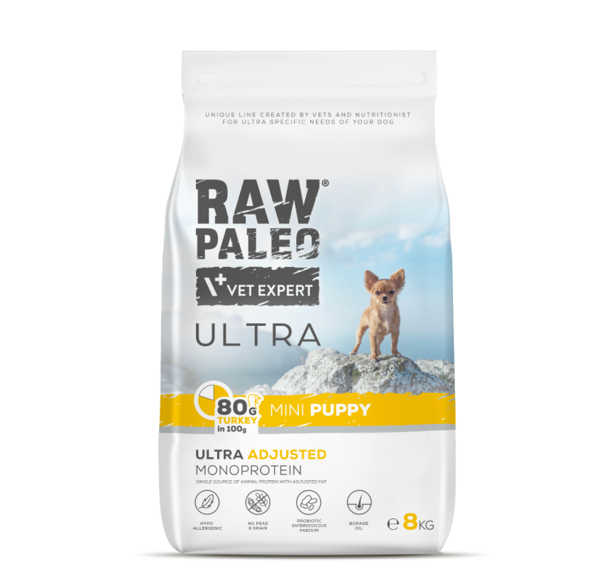 Vet Expert Raw Paleo Ultra mit Pute für Welpen kleiner Rassen, Trockenfutter 8 kg