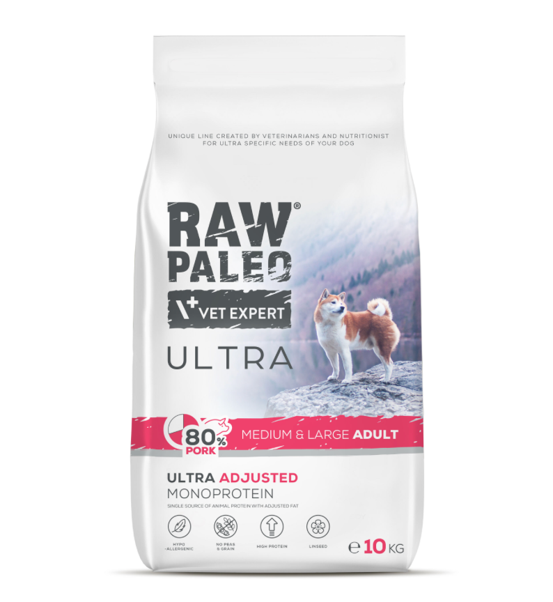 Vet Expert Raw Paleo Ultra with Pork for Adult Medium & Large Breeds Dry Dog Food 10kg
