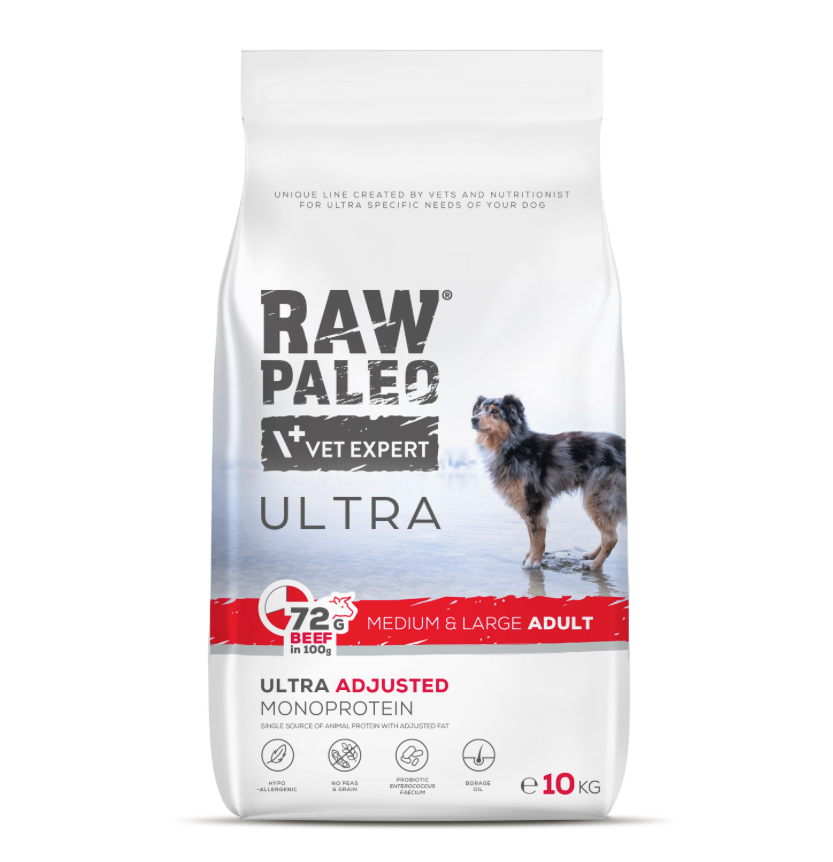 Vet Expert Raw Paleo Ultra mit Rind für erwachsene Hunde mittelgroßer und großer Rassen, Trockenfutter 10 kg