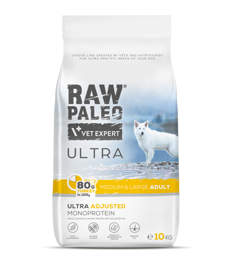 Vet Expert Raw Paleo Ultra mit Pute für erwachsene Hunde mittelgrosser und grosser Rassen, Trockenfutter 10 kg