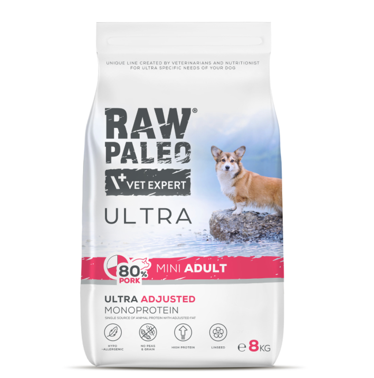 Vet Expert Raw Paleo Ultra mit Schwein für erwachsene Hunde kleiner Rassen, Trockenfutter 8 kg