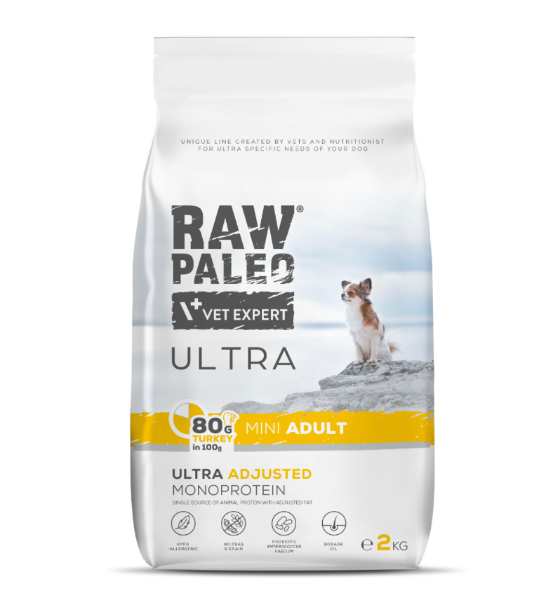 Vet Expert Raw Paleo Ultra mit Pute für erwachsene Hunde kleiner Rassen, Trockenfutter 2 kg