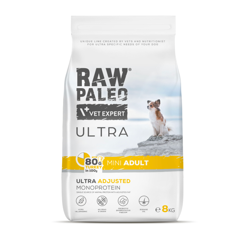 Vet Expert Raw Paleo Ultra mit Pute für erwachsene Hunde kleiner Rassen, Trockenfutter 8 kg