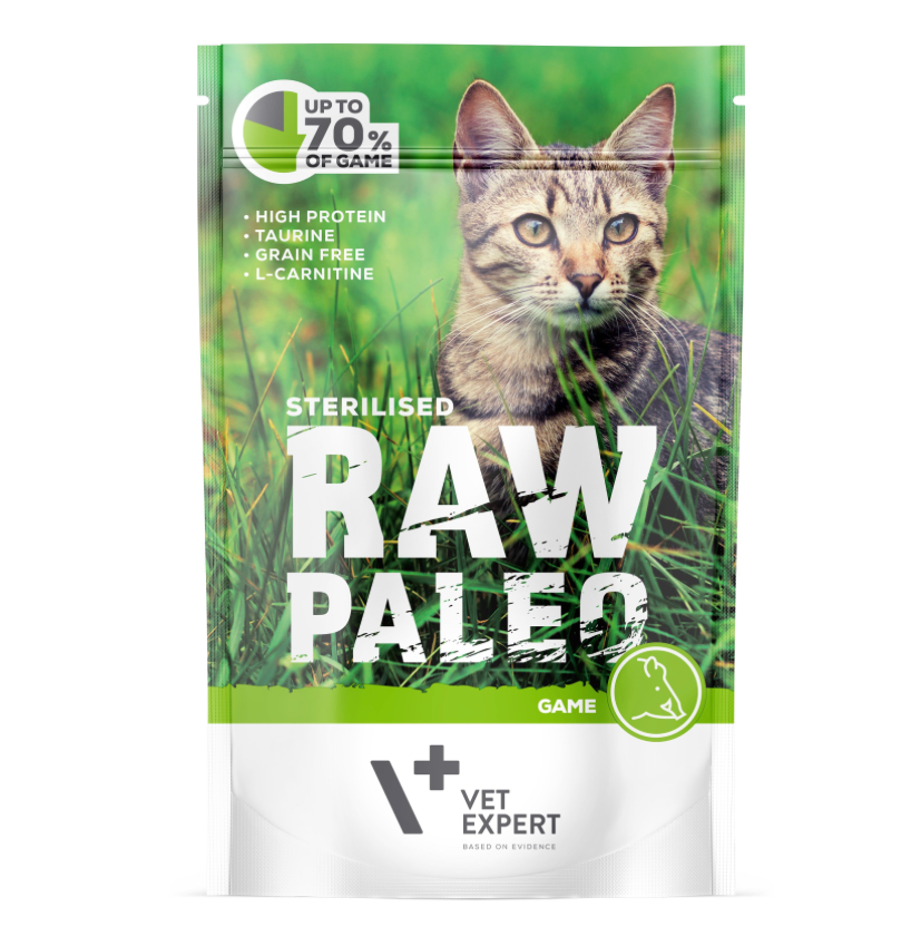 Vet Expert Raw Paleo mit Wild für sterilisierte erwachsene Katzen Nassfutter 100 g