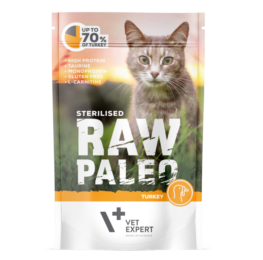 Vet Expert Raw Paleo mit Pute für sterilisierte erwachsene Katzen Nassfutter 100 g